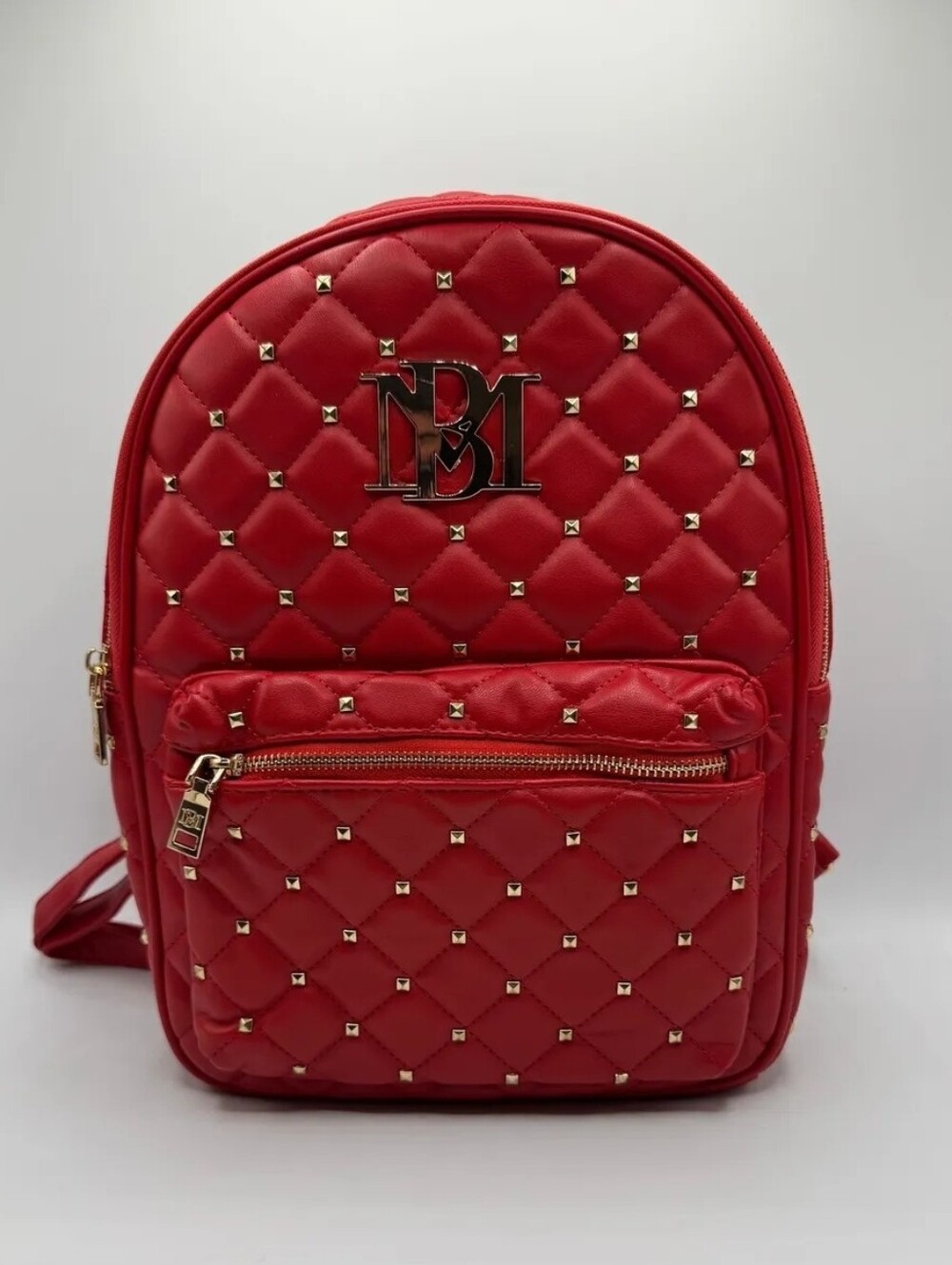 Red Quilted Badgley Mischka Studded Mini Backpack Vegan Leather